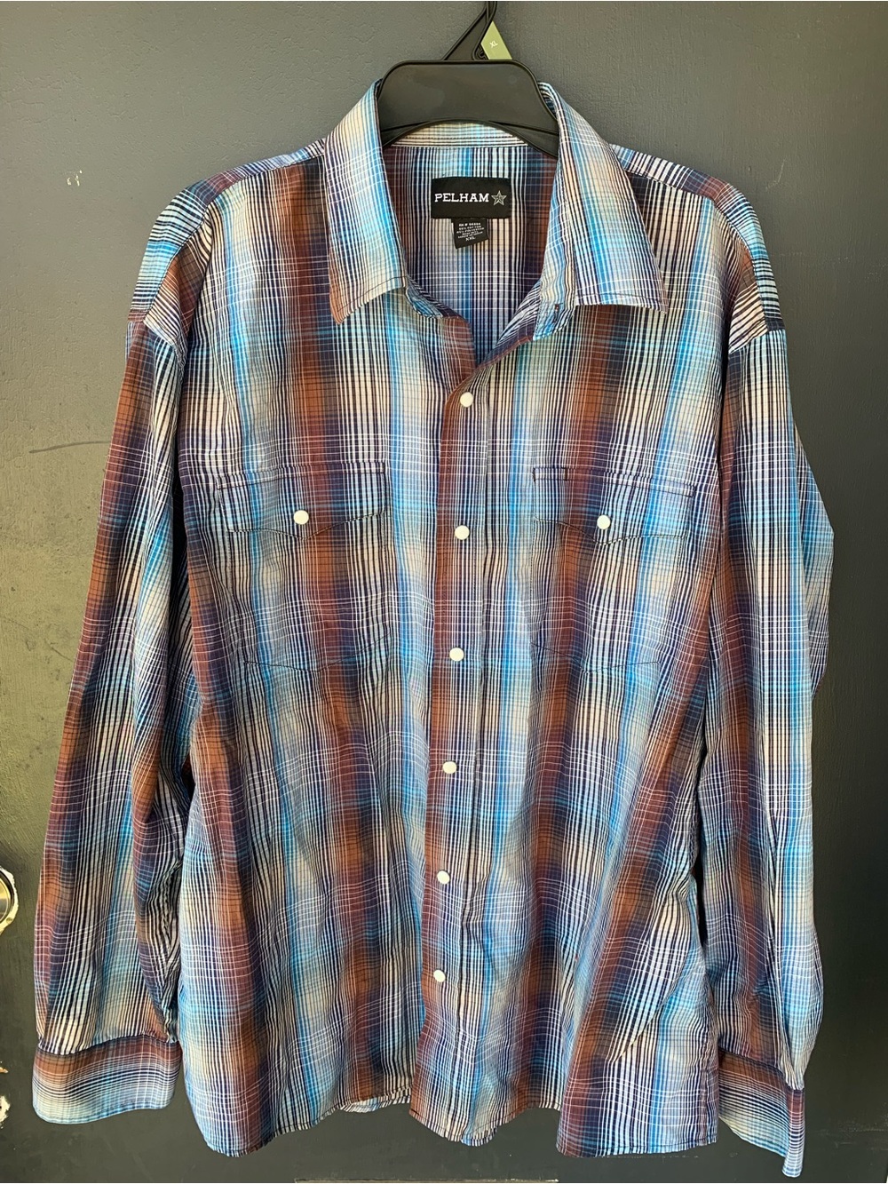 Men's Blue and Brown Plaid Button-Down Shirt